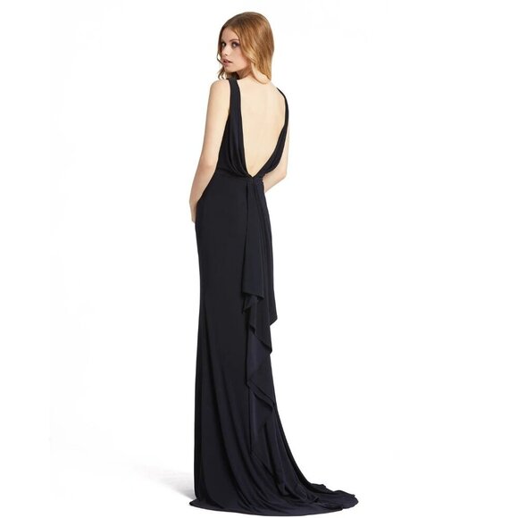 NWT Mac Duggal V-Neck Gown Long Dress Midnight Very Dark Navy Blue0 #9488 #9491 - Picture 3 of 7